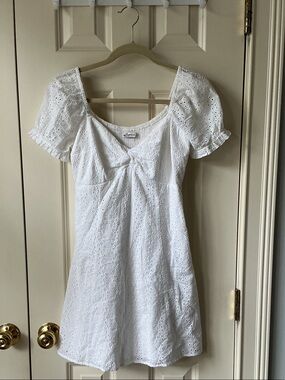 Hollister White Eyelet Mini Dress with Puff Sleeves